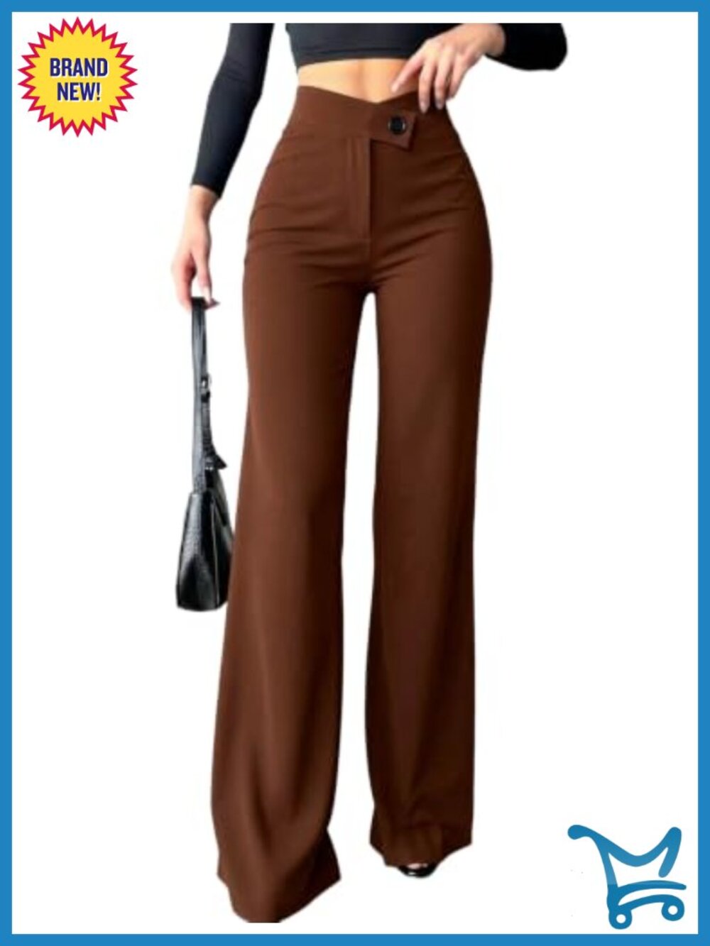 High Waisted Straight Leg Dress Pants Pull On Asymmetrical Waist Trousers